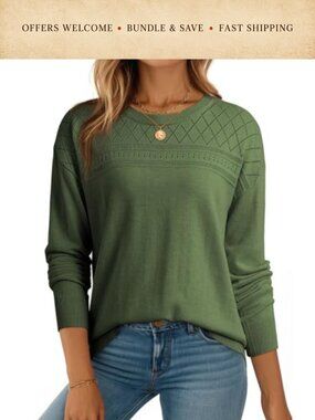Wool Blend Hollow Out Knit Crewneck Pullover Sweater Long Sleeve